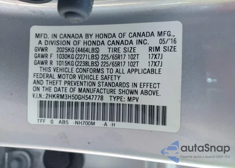 2016 Honda Cr-V Ex from USA, damaged, VIN 2HKRM3H50GH547778